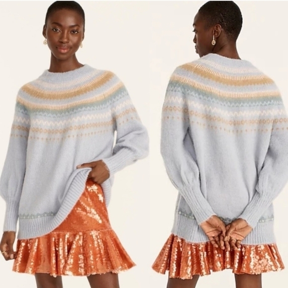J. Crew Fair Isle Yoke Puff-Sleeve Wool Blend Sweater XL 2021 - Picture 2 of 8
